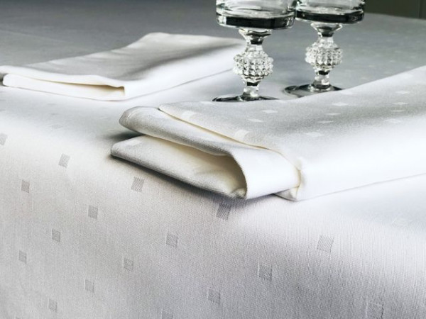 Gastronomy tablecloth, round, white, with a festive pattern, Ø 240