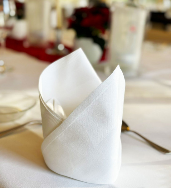 Gastronomie-Serviette weiß, mit Atlaskante 50x50cm